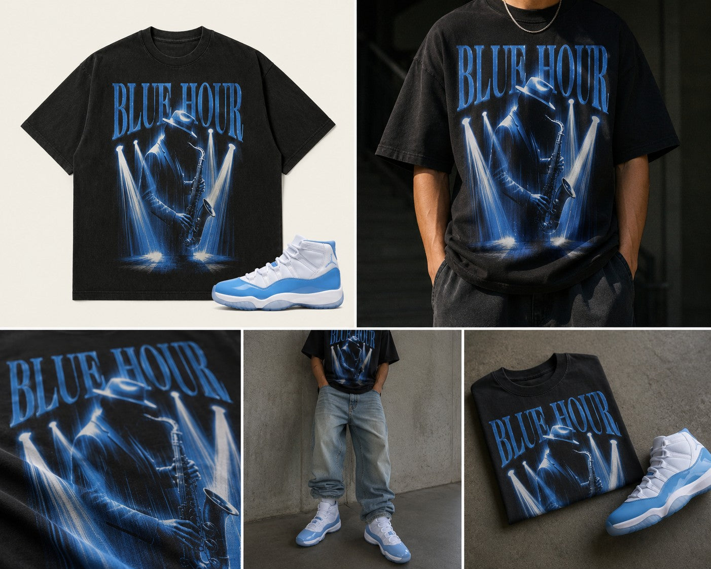 Blue/White Graphic Tee, front