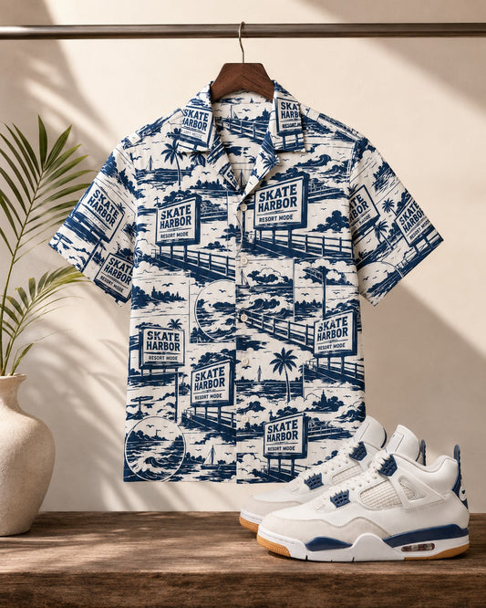 Navy/White Hawaiian Shirt, lifestyle 1