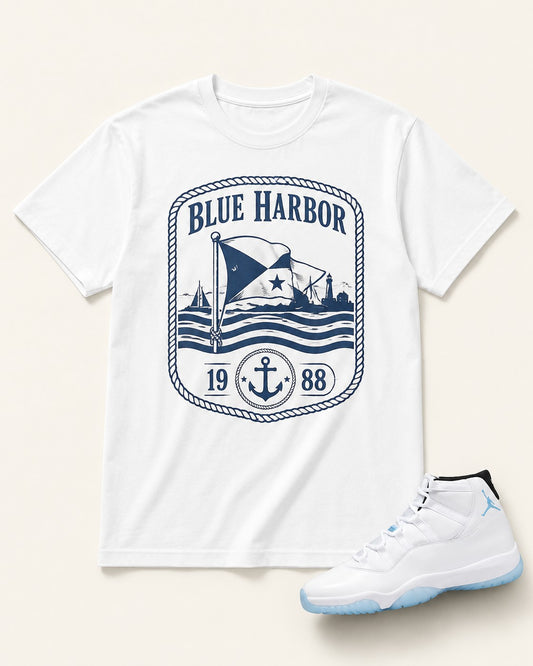 Blue/White Graphic Tee, front