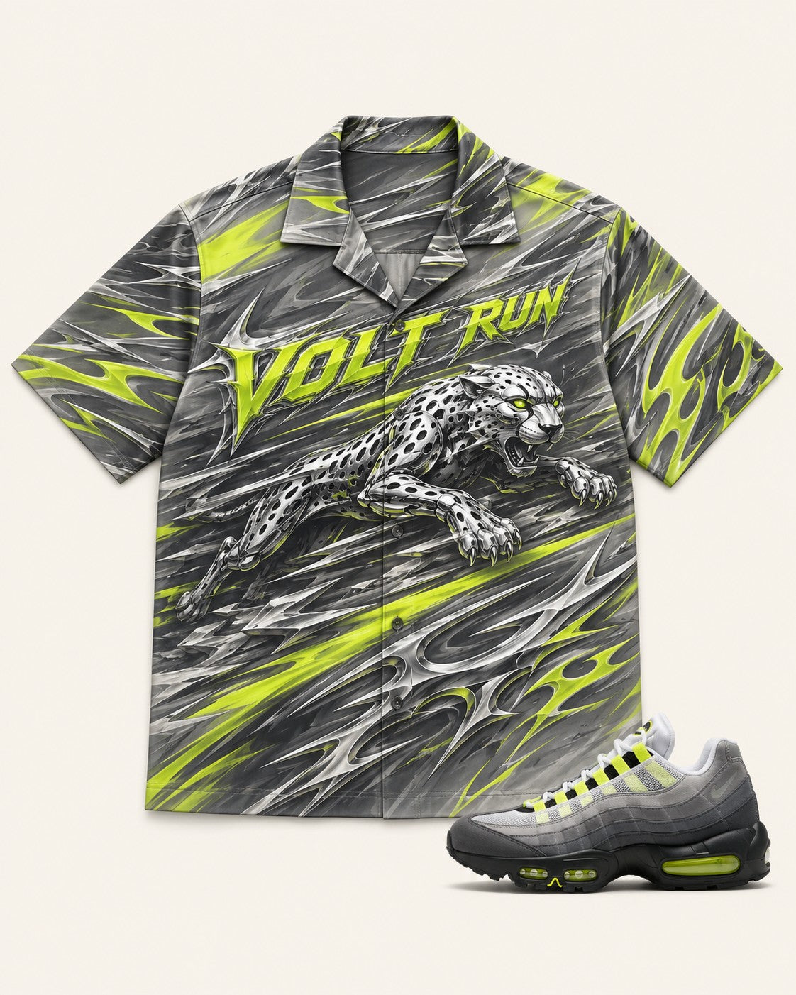 Neon/Grey Hawaiian Shirt, front