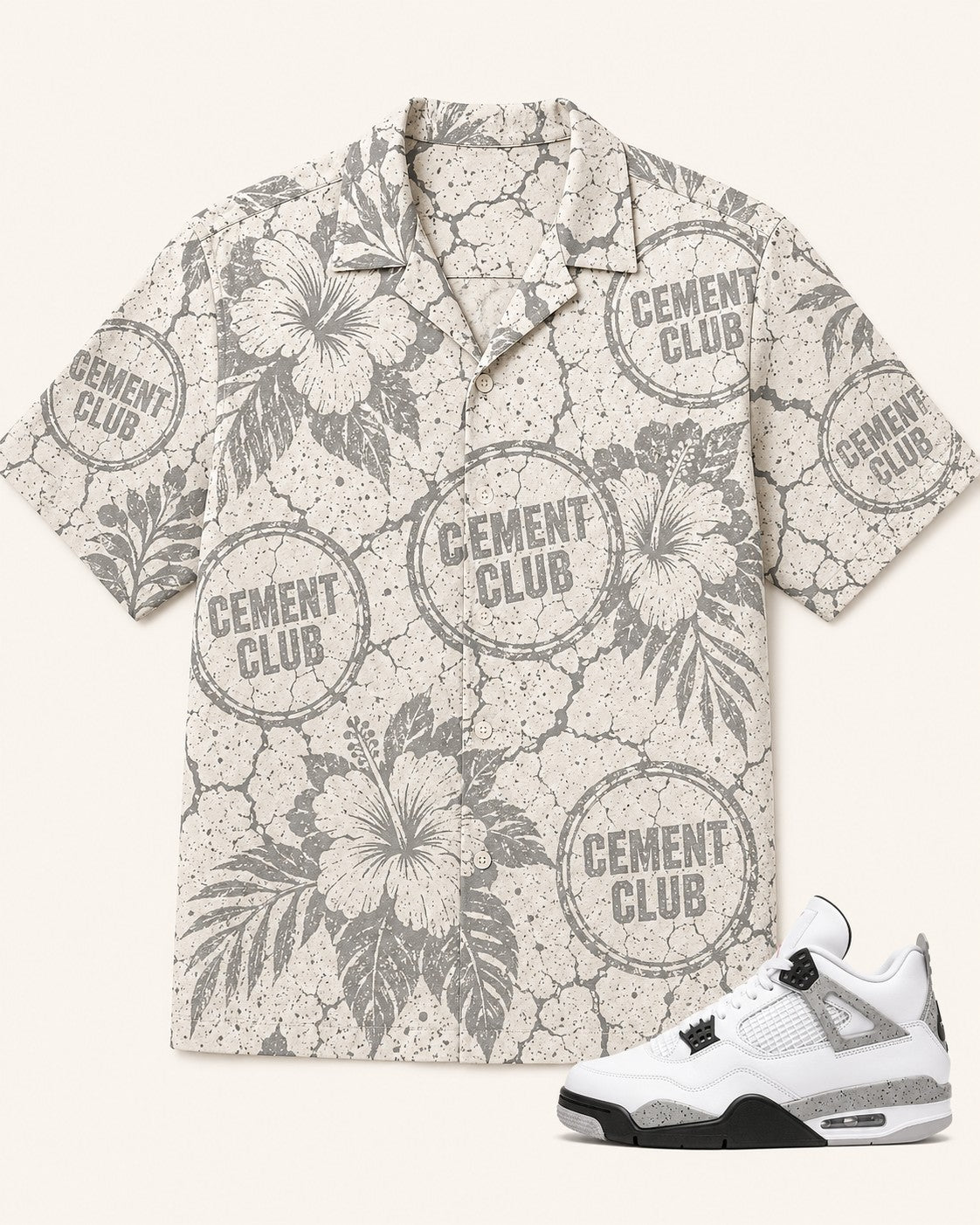 White/Grey Hawaiian Shirt, front