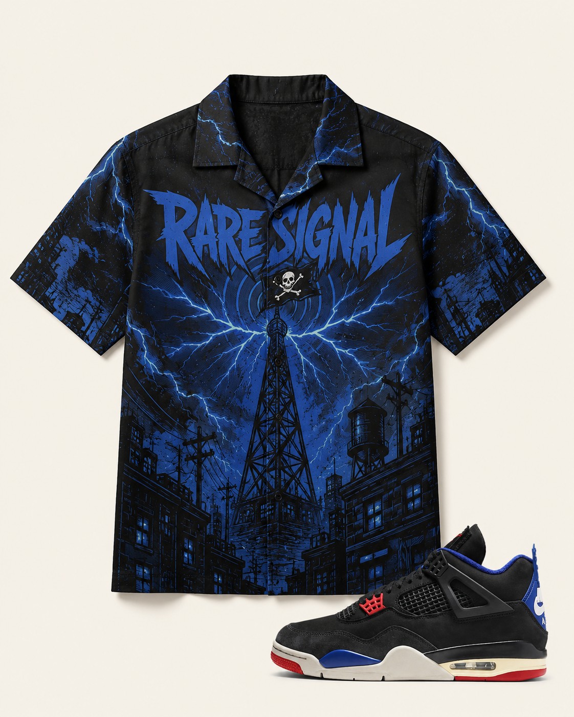 Black/Blue Hawaiian Shirt, front