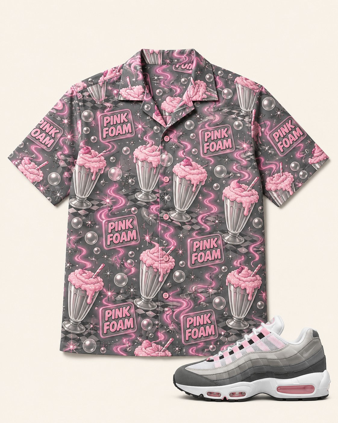 Pink/Grey Hawaiian Shirt, front