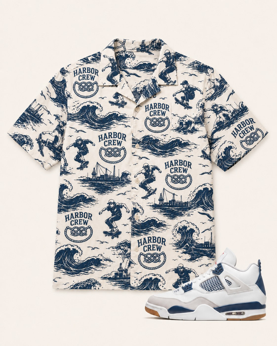 Navy/White Hawaiian Shirt, lifestyle 1