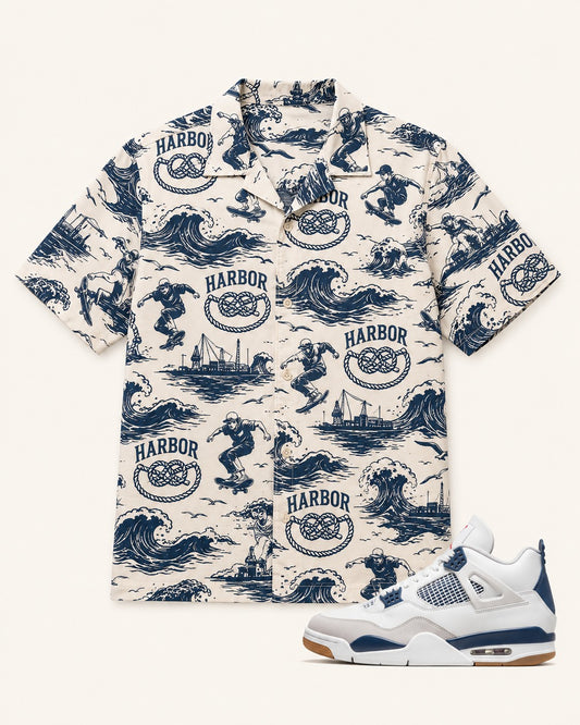 Navy/White Hawaiian Shirt, front