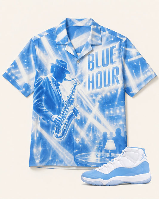 Blue/White Hawaiian Shirt, front