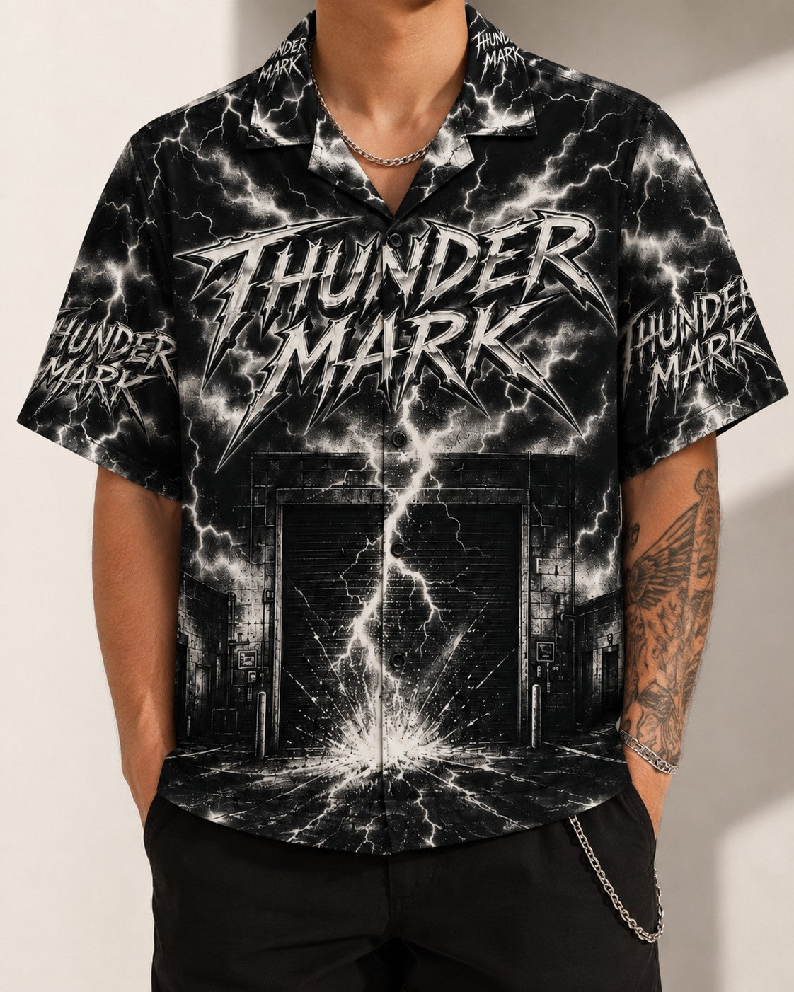 Black/White Hawaiian Shirt, lifestyle 1
