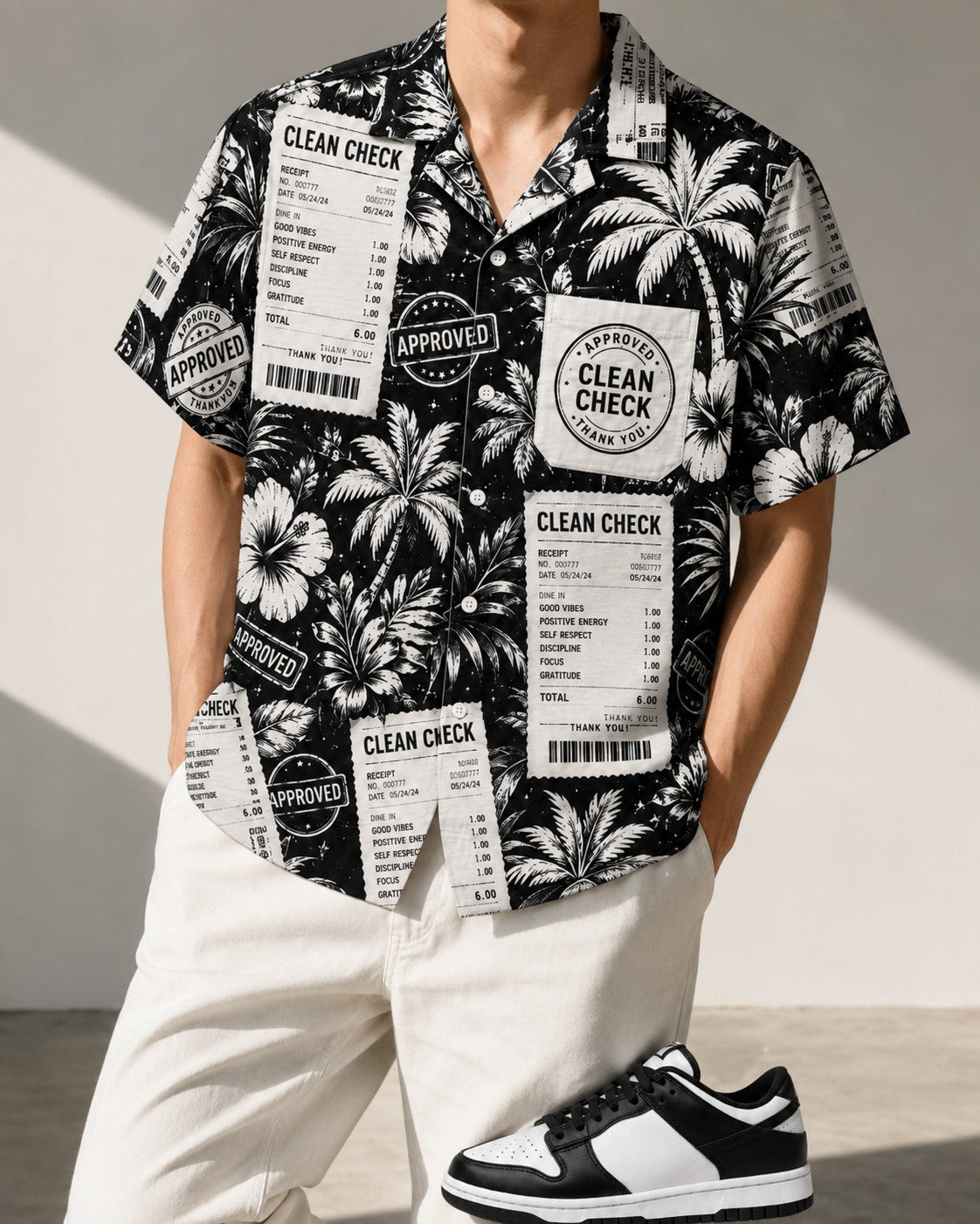 Black/White Hawaiian Shirt, lifestyle 1