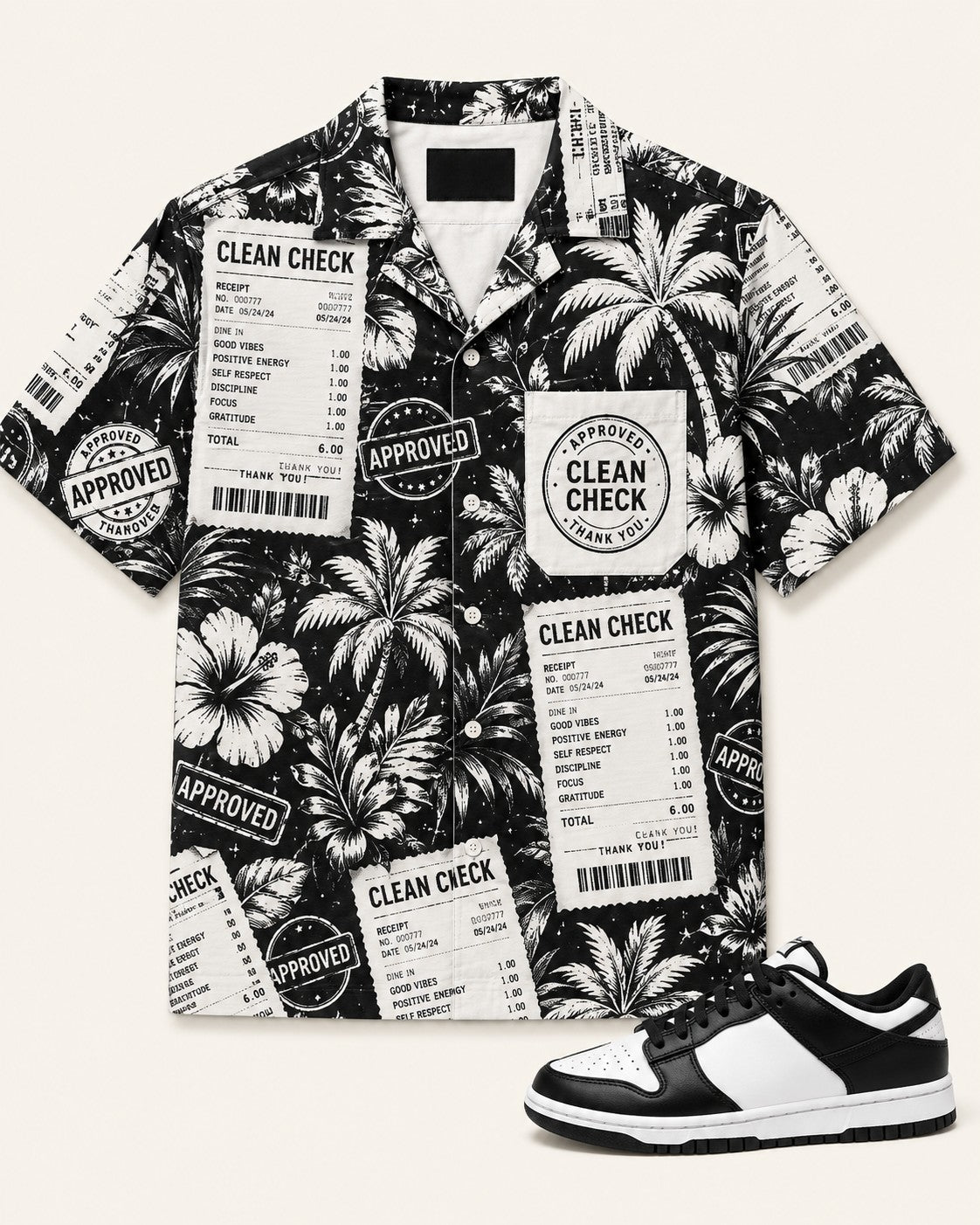 Black/White Hawaiian Shirt, front