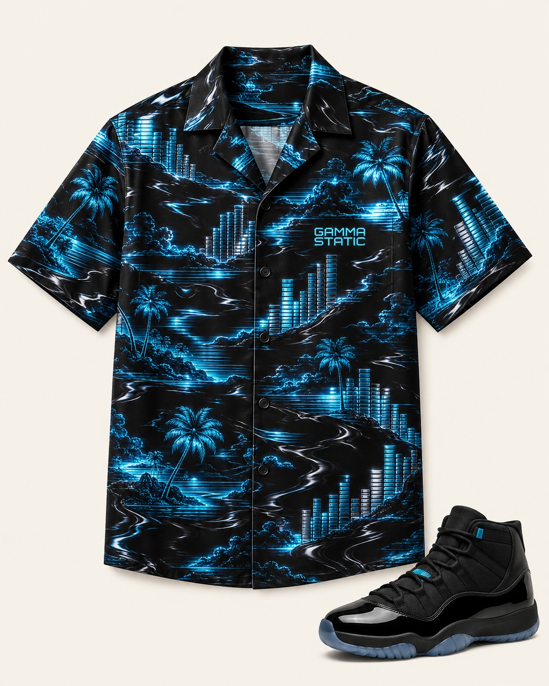 Black/Blue Hawaiian Shirt, front