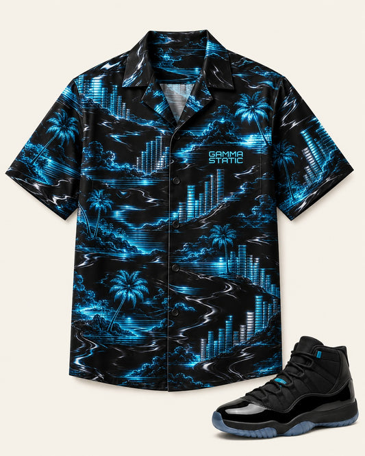 Black/Blue Hawaiian Shirt, front