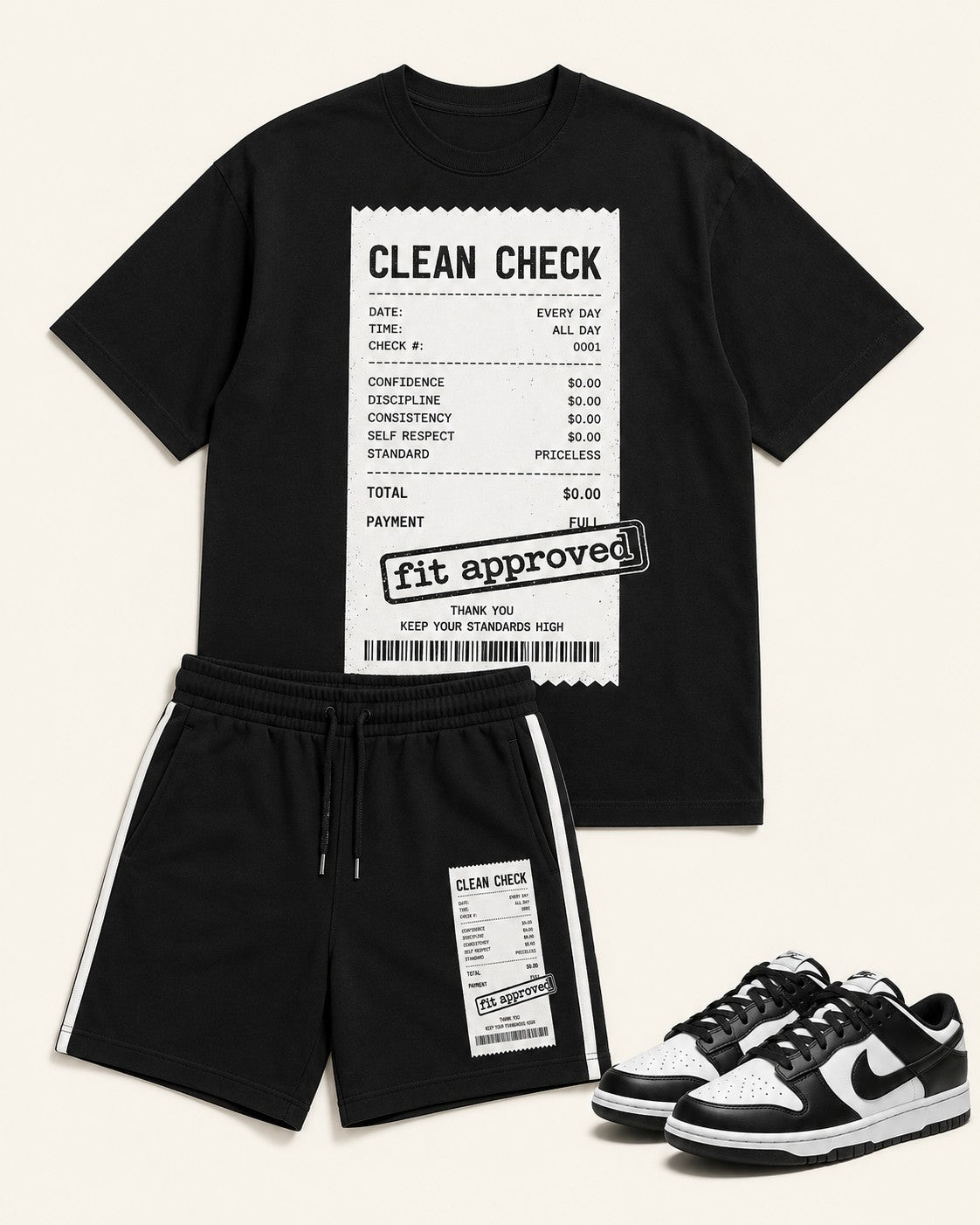Black/White Short Set, front