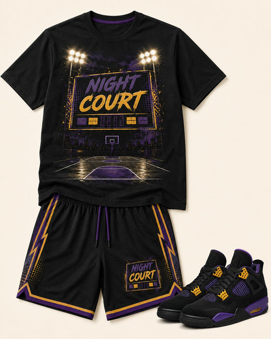 Purple/Gold Short Set, front