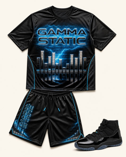 Black/Blue Short Set, front