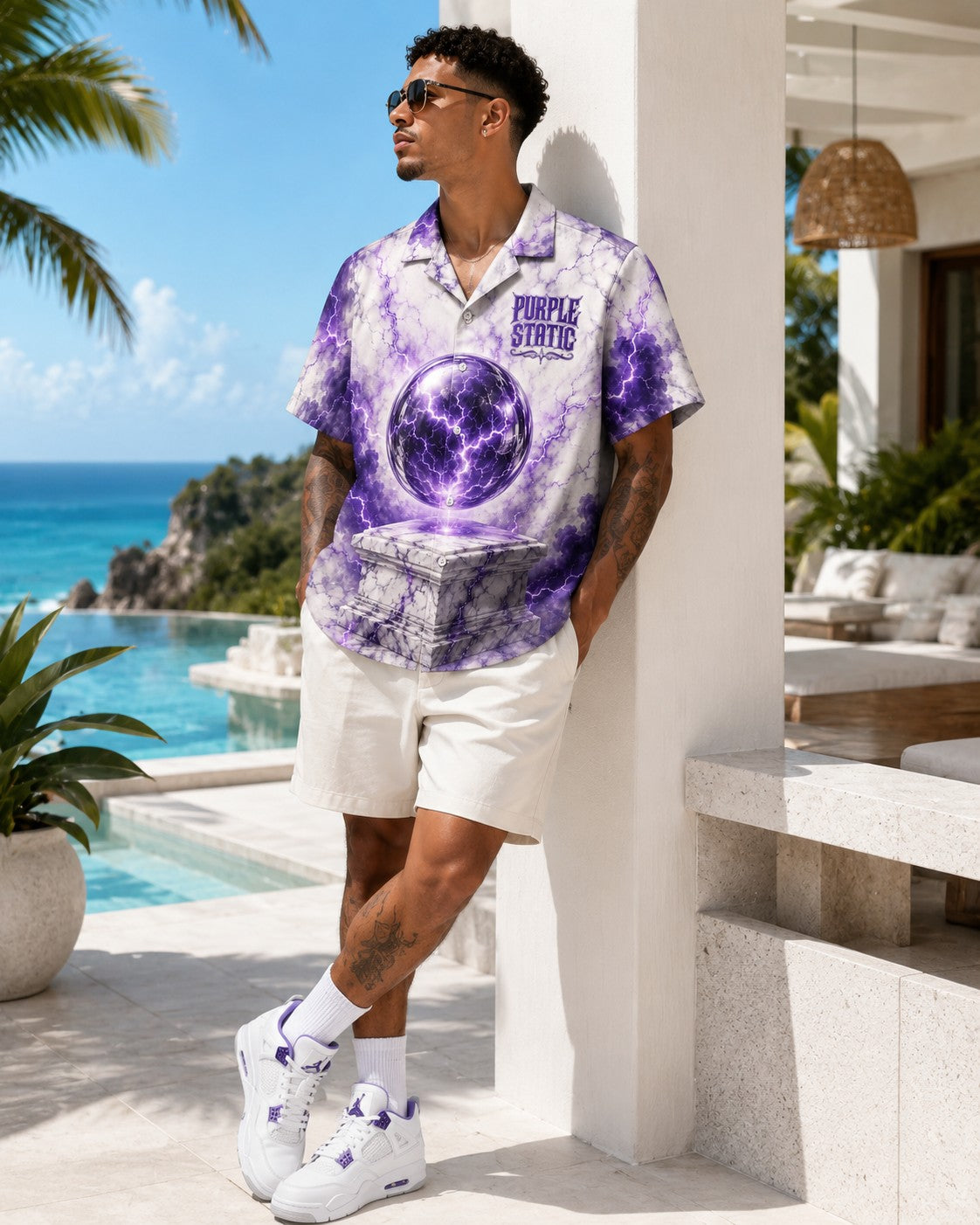 Purple/White Hawaiian Shirt, lifestyle 3