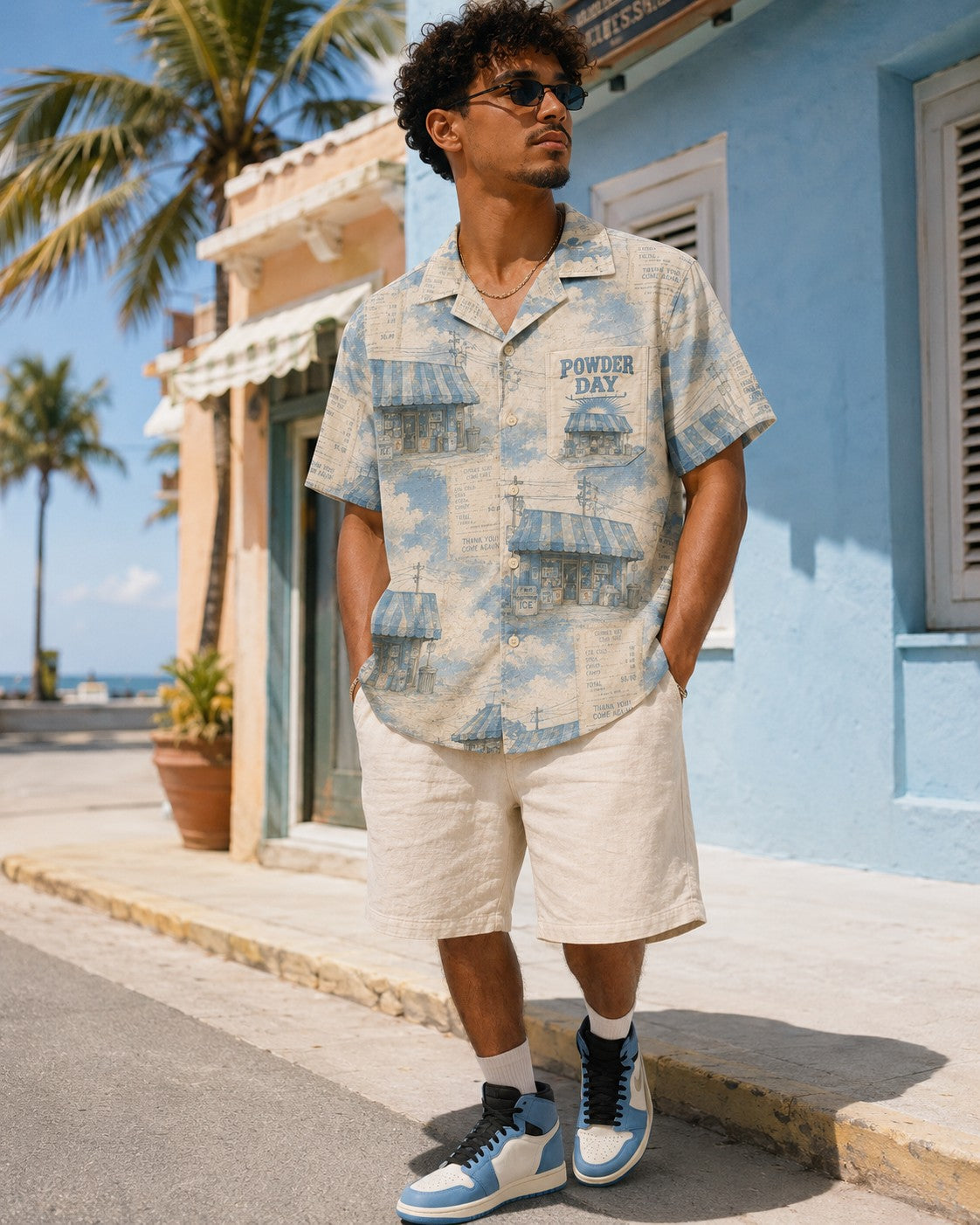 Blue/Cream Hawaiian Shirt, lifestyle 1