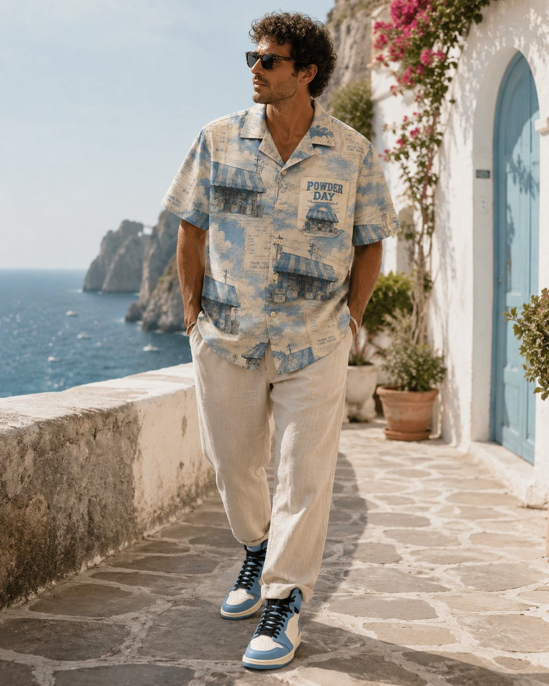 Blue/Cream Hawaiian Shirt, lifestyle 4