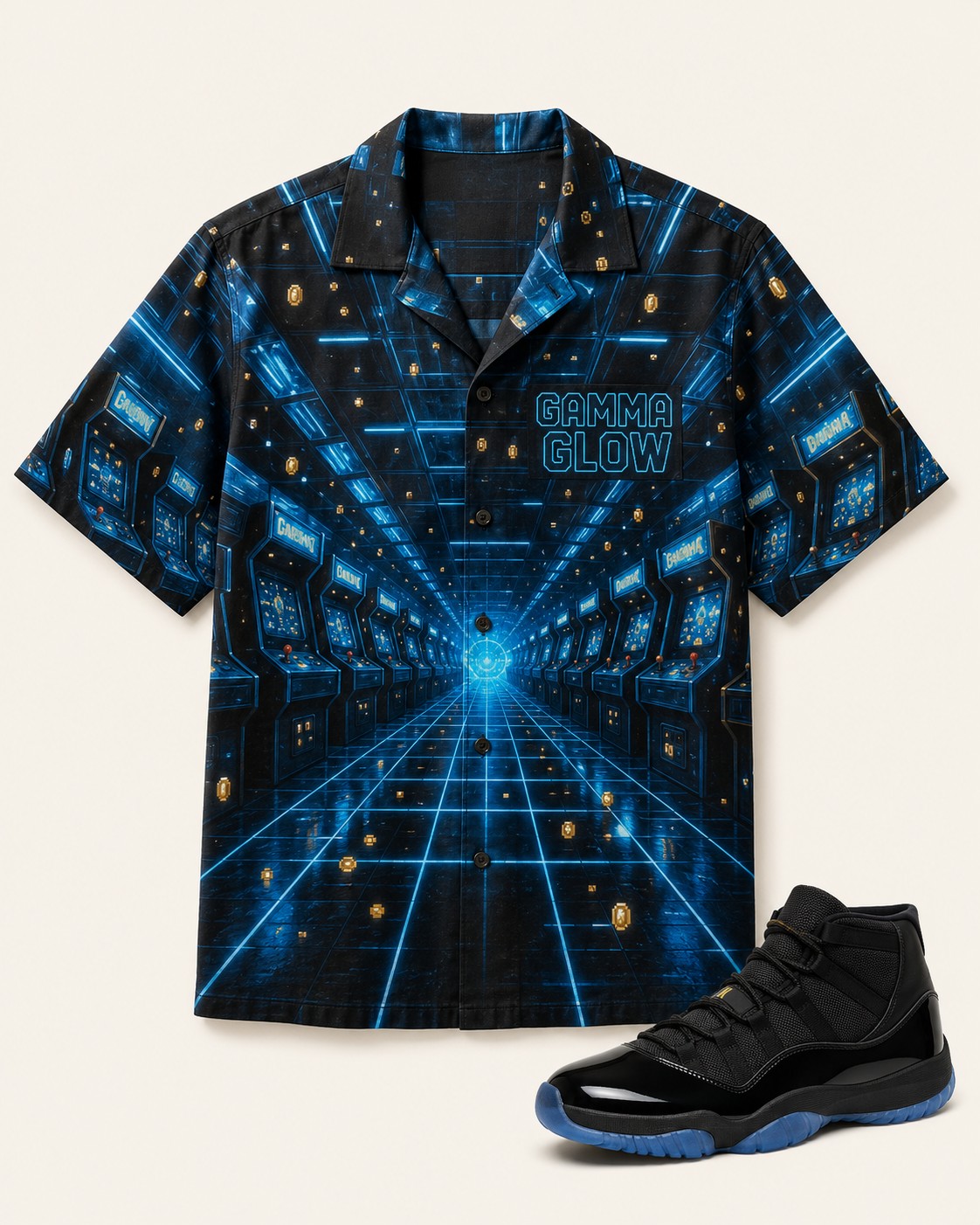 Black/Blue Hawaiian Shirt, front
