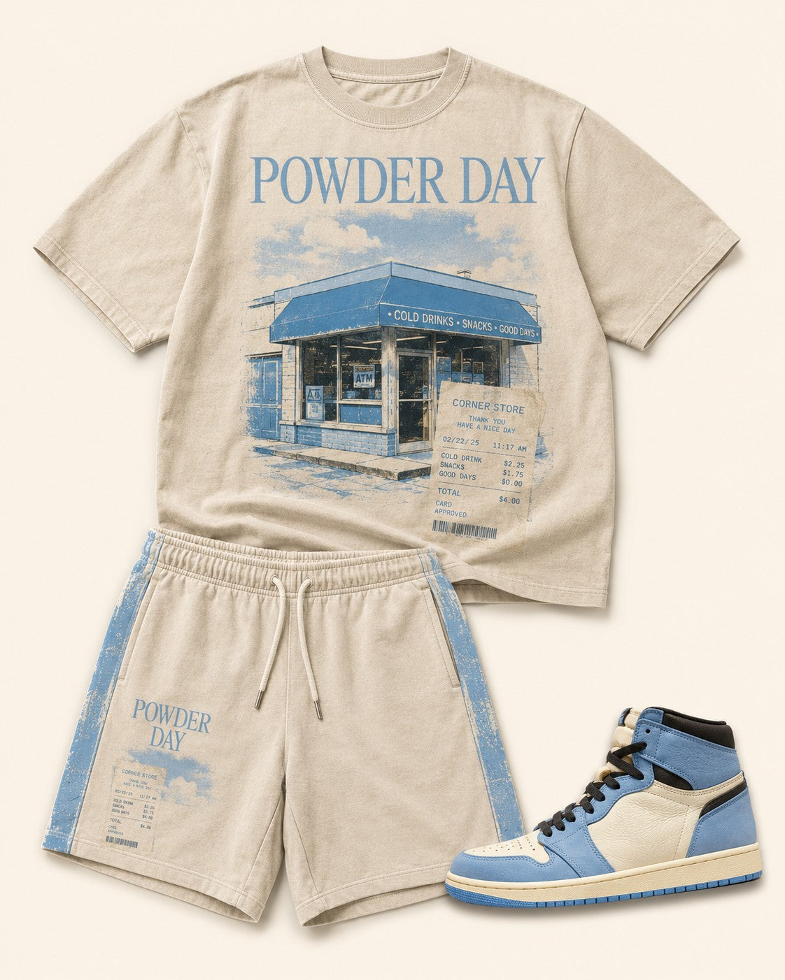 Blue/Cream Short Set, front