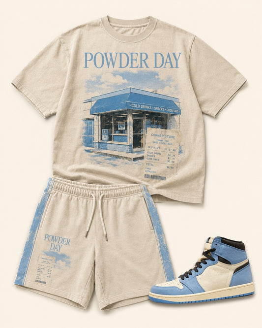 Blue/Cream Short Set, front