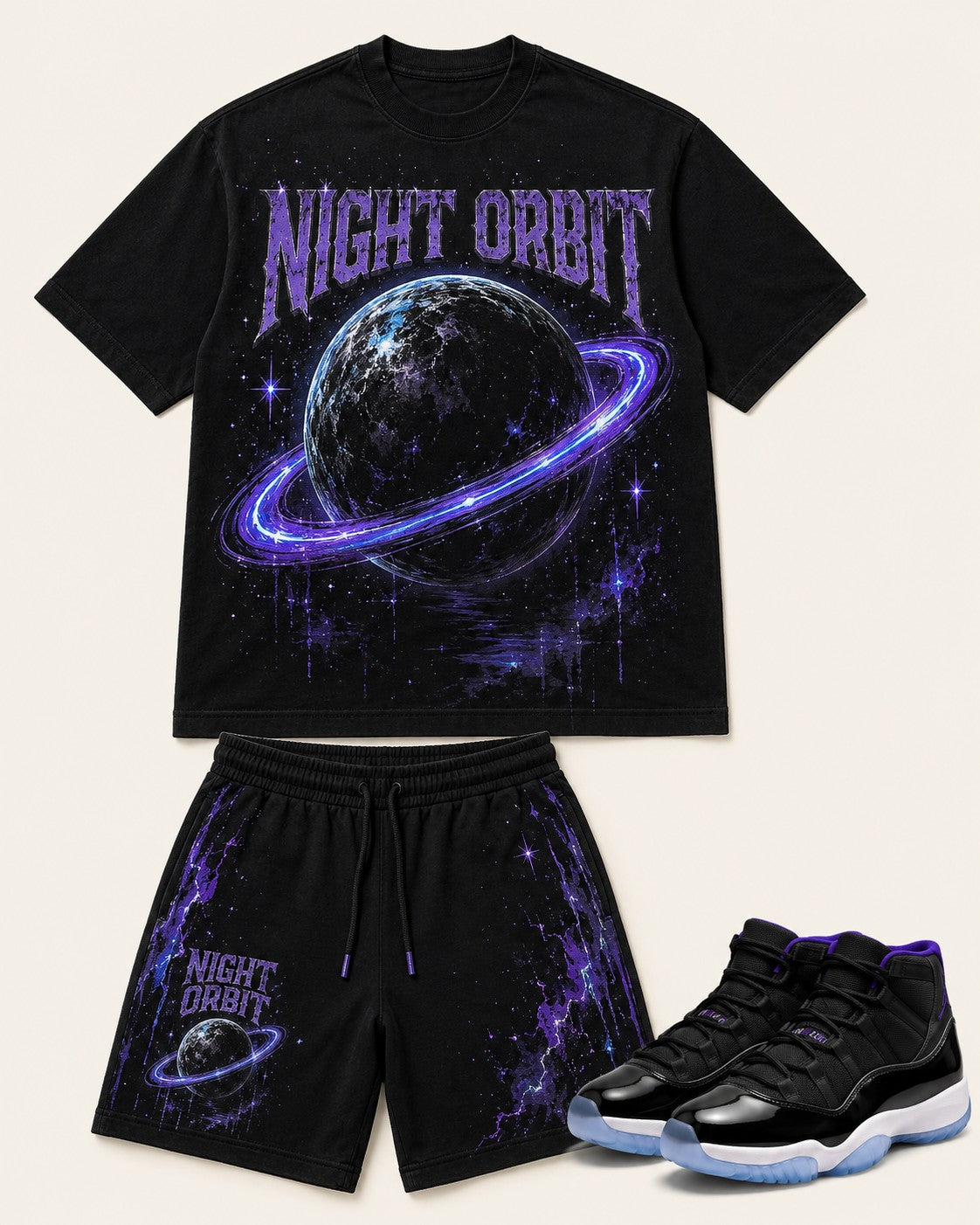 Black/Purple Short Set, front