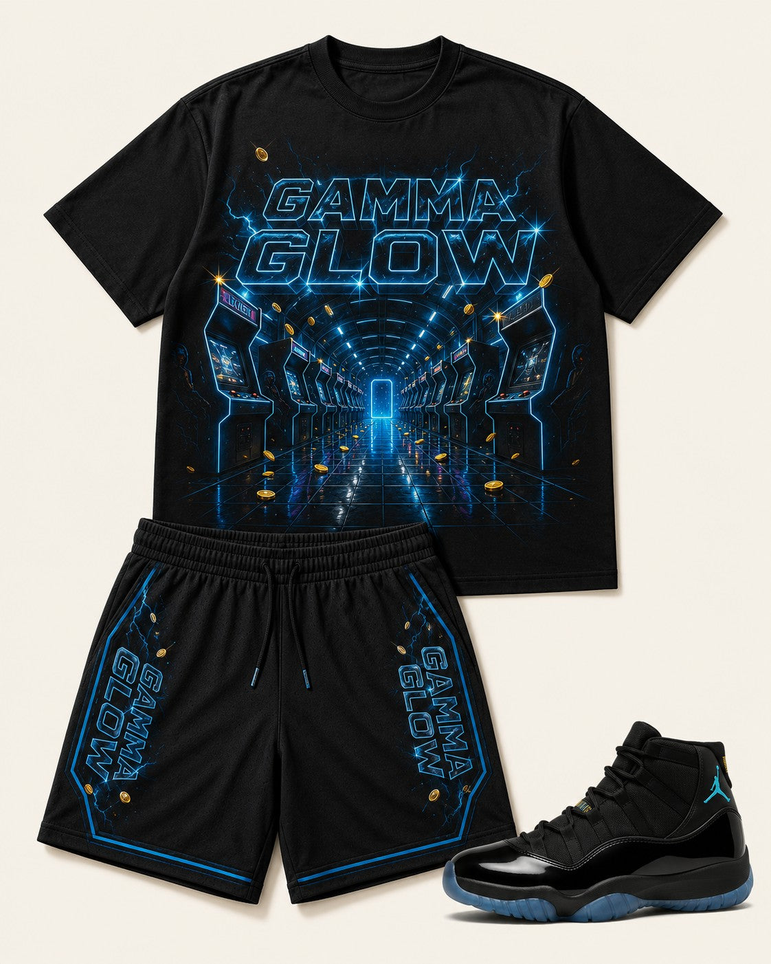 Black/Blue Short Set, front