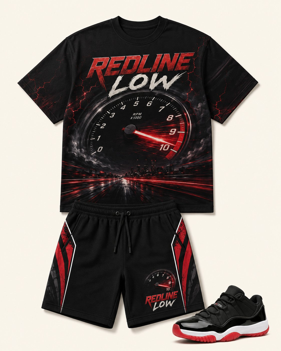 Black/Red Short Set, front