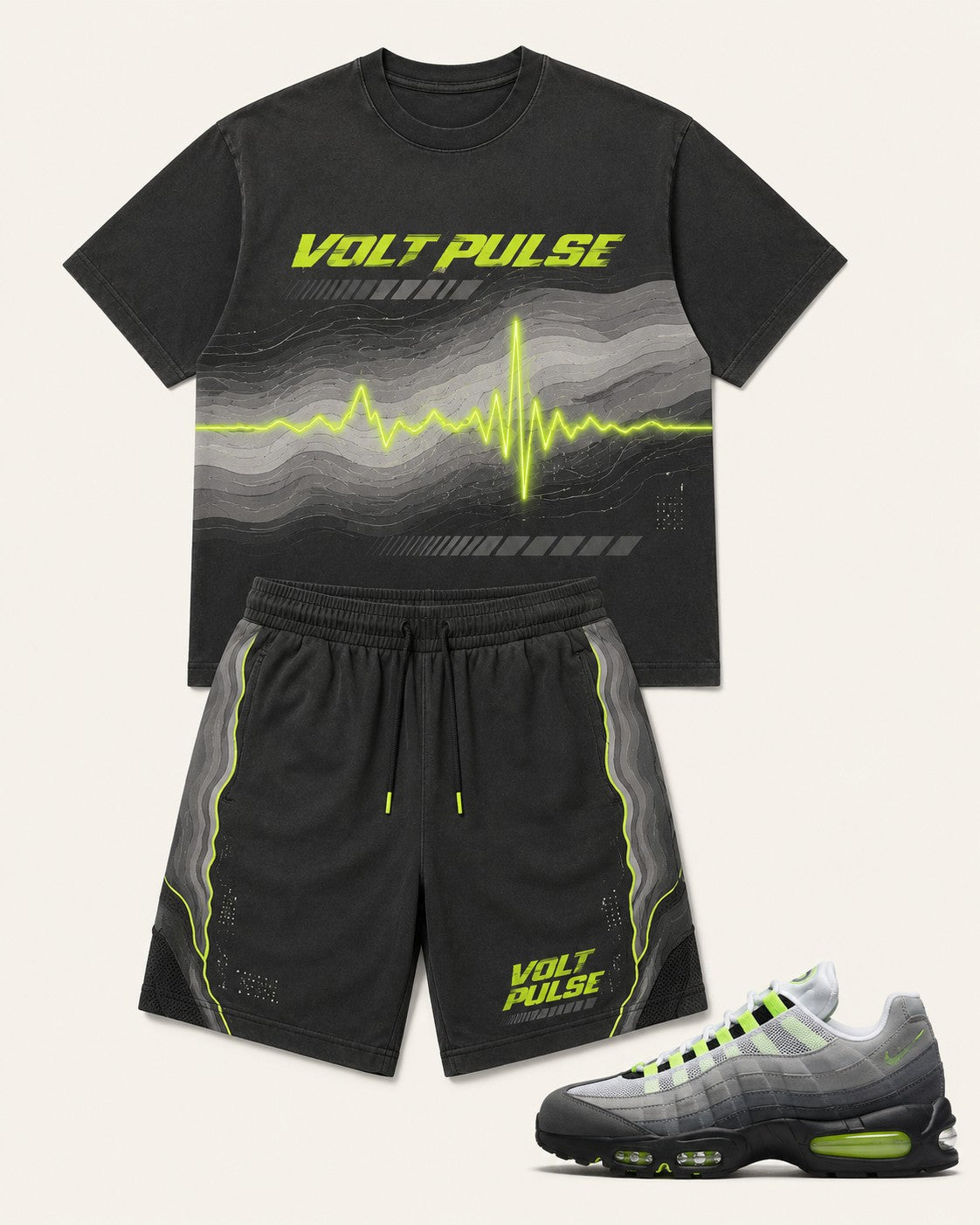 Neon/Grey Short Set, front