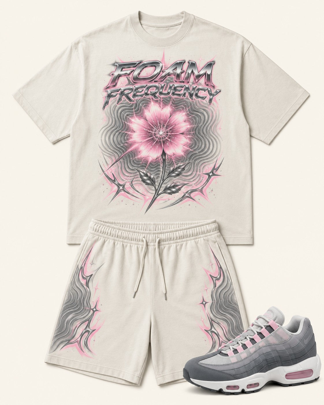 Pink/Grey Short Set, front