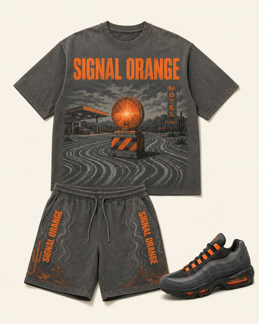 Orange/Grey Short Set, front
