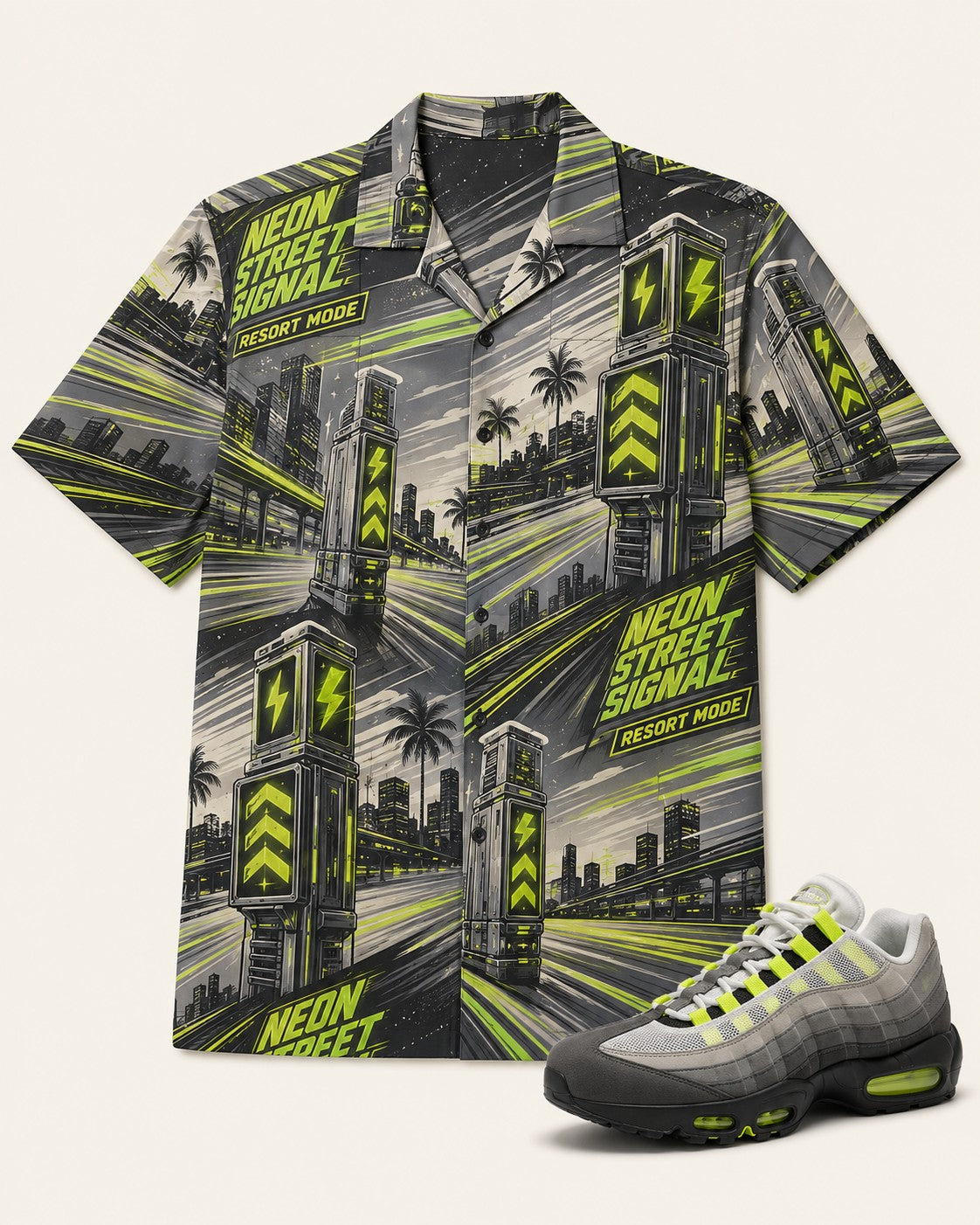 Neon/Grey Hawaiian Shirt, front
