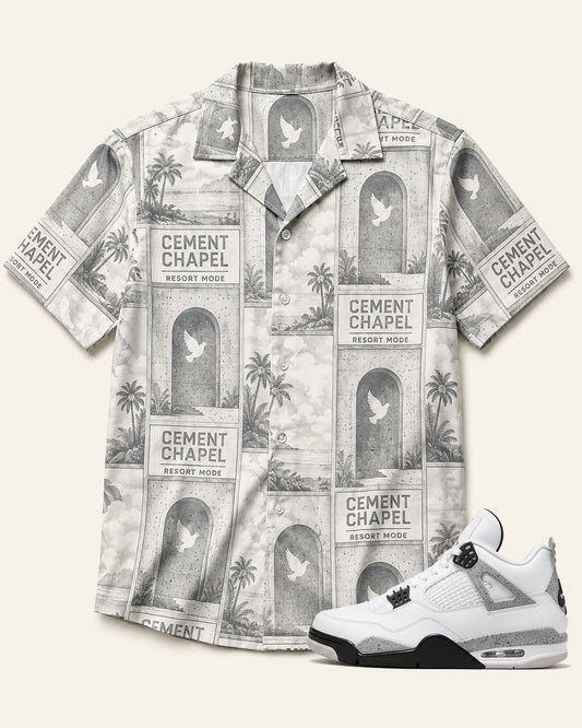 White/Grey Hawaiian Shirt, front