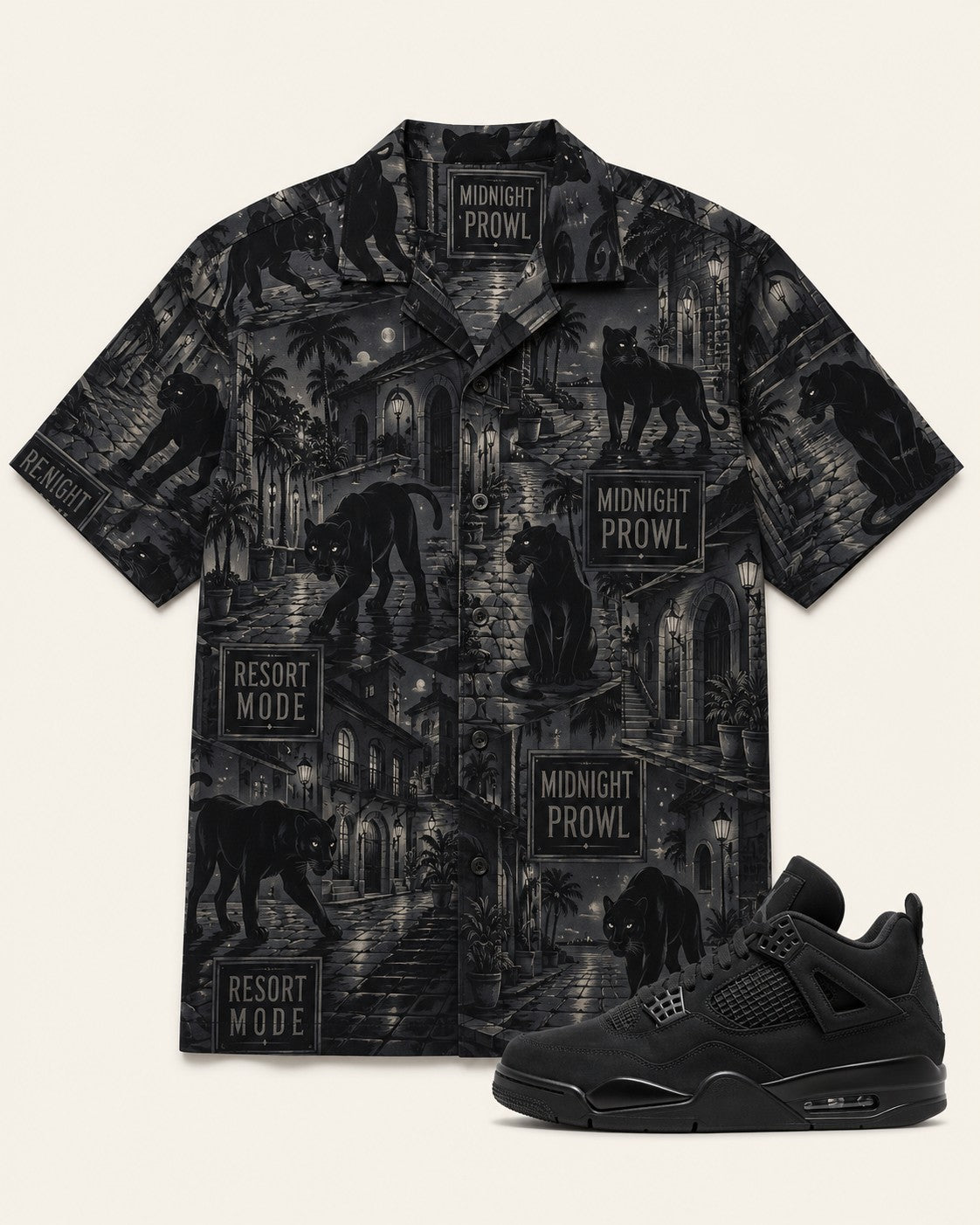 Black/Grey Hawaiian Shirt, front