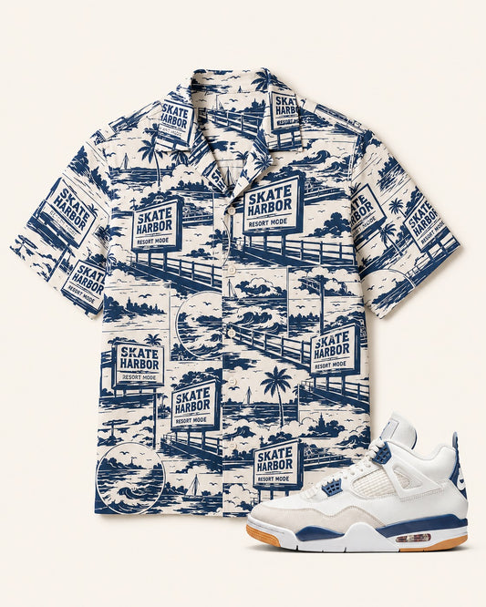 Navy/White Hawaiian Shirt, front