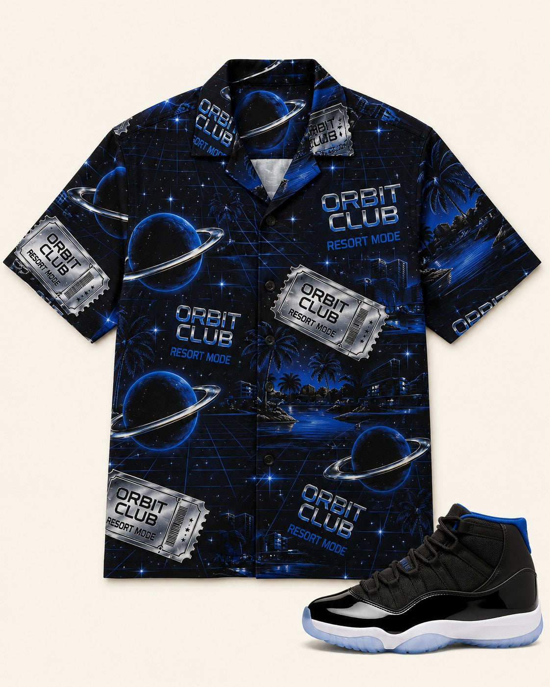 Black/Blue Hawaiian Shirt, front