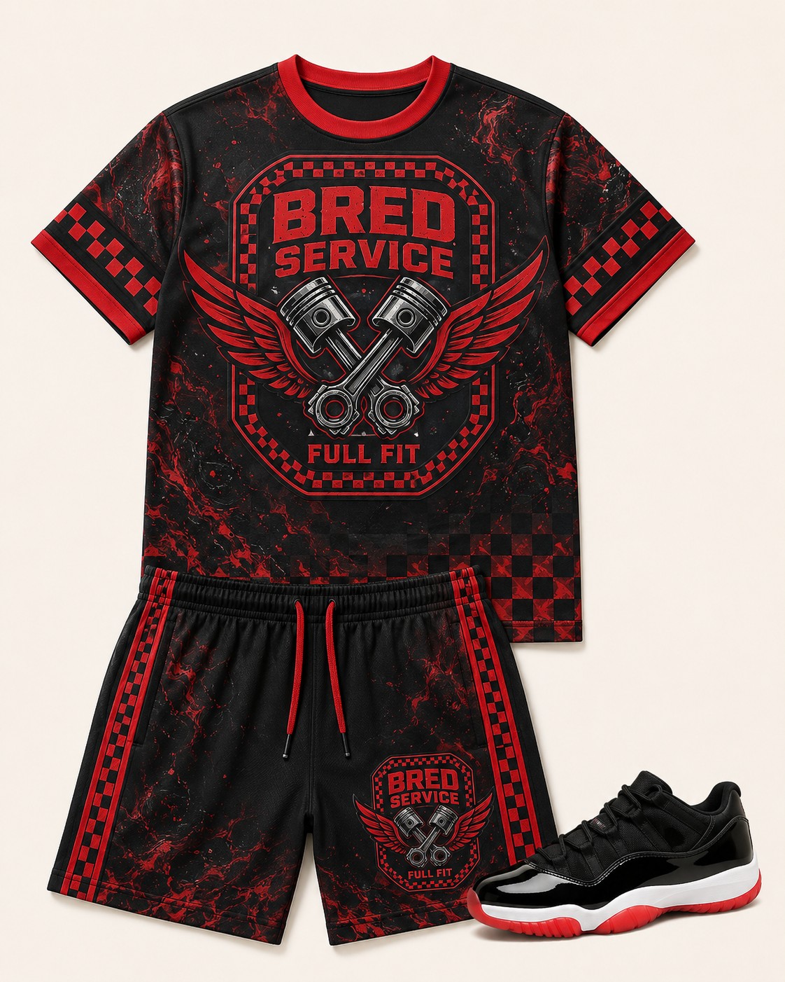 Red/Black Short Set, front