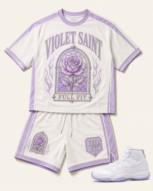 Violet/White Short Set, front
