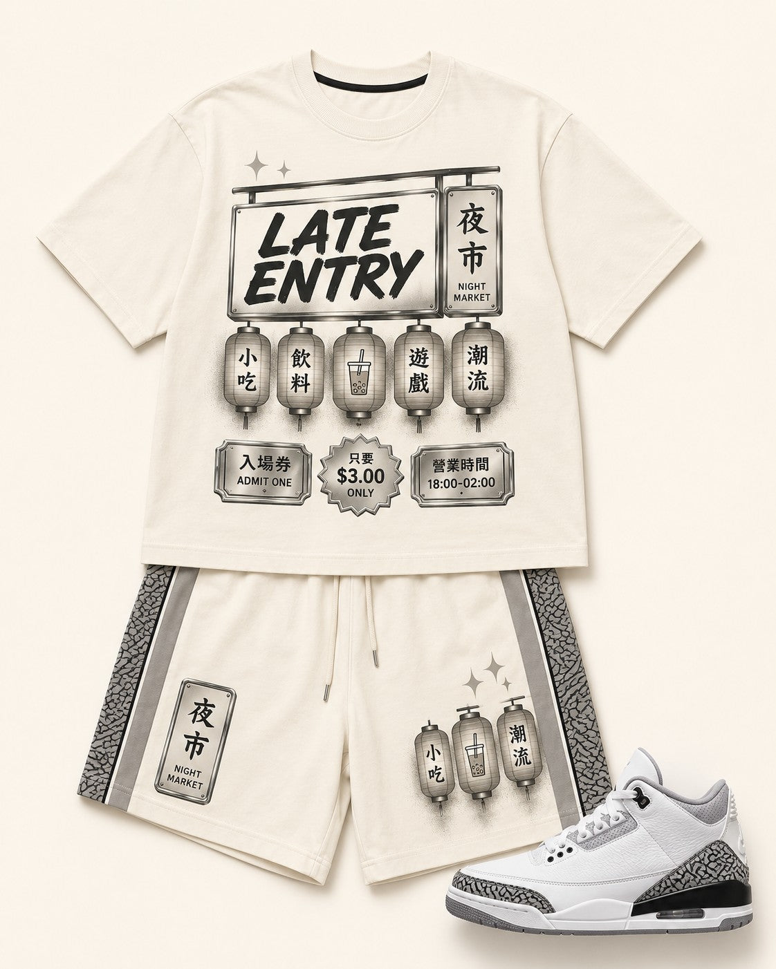 Grey/White Short Set, front