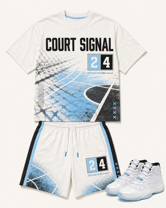 White/Blue Short Set, front