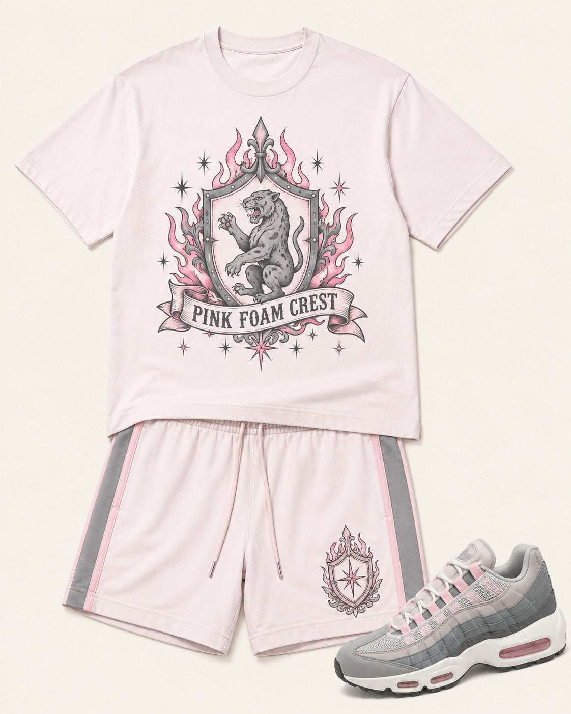 Pink/Grey Short Set, front