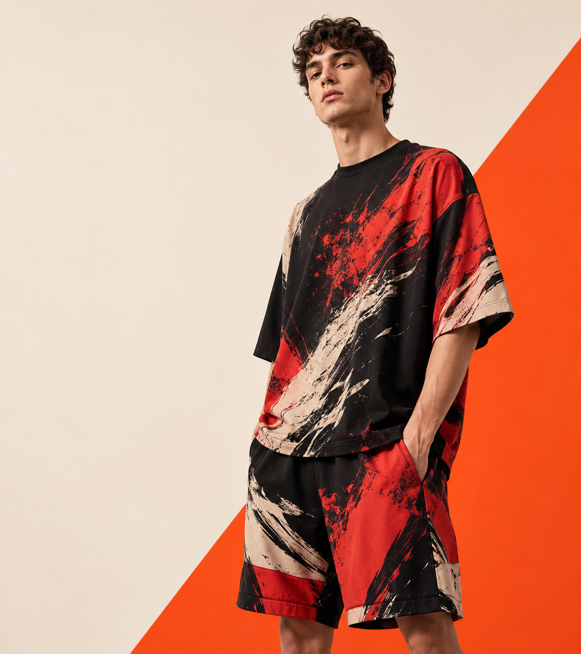 Snkrmatch streetwear apparel, red and black colorway, studio